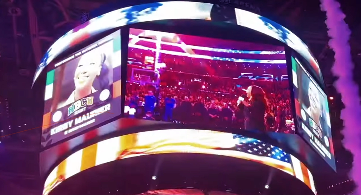 Kirby Maurier sings the National Anthem at LA Clippers’ home game against the Utah Jazz